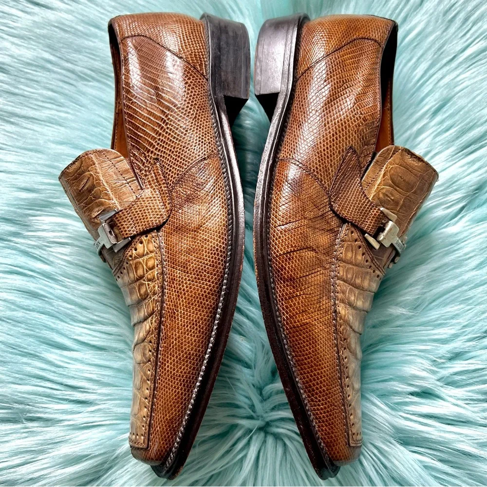David Eden Genuine Crocodile Vintage Leather Golden Tan Oxford Loafer Men’s 10.5